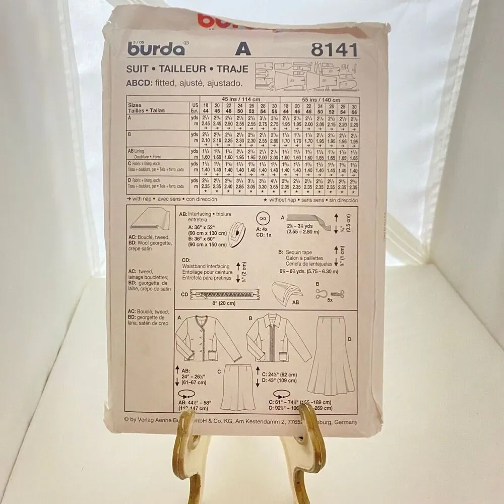 #8141 Burda Womens Suit Sewing Pattern Size 18-30